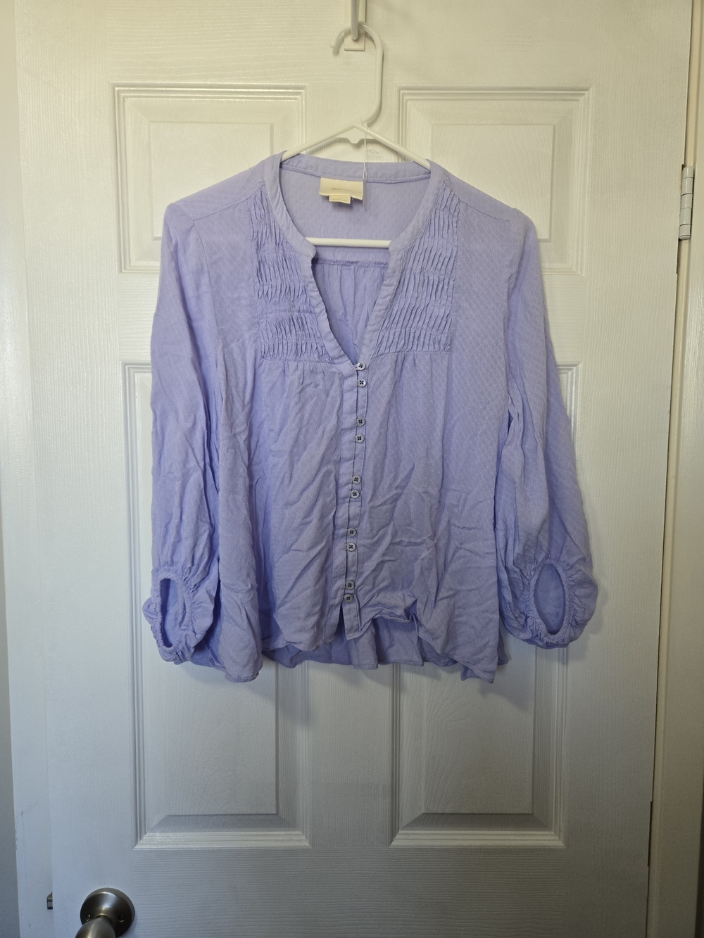 Maeve Light Lavender Pintuck Button-Down Blouse